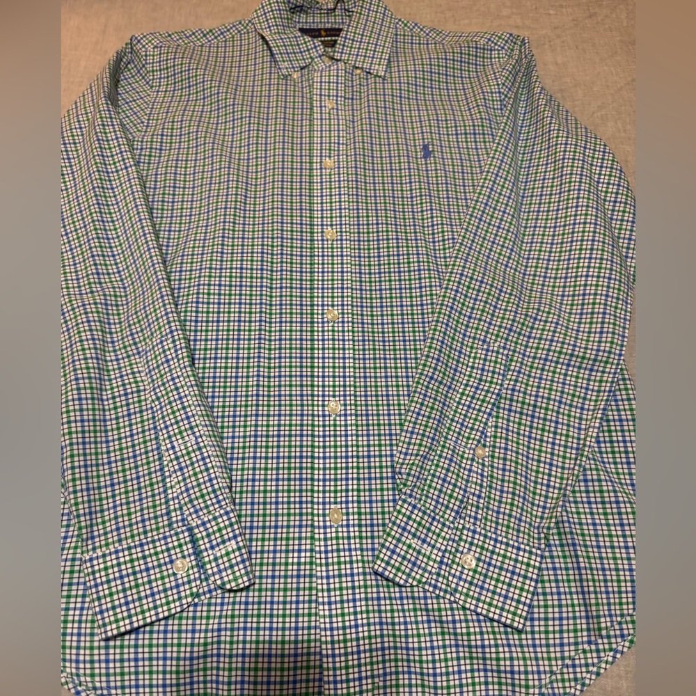 Men's Ralph Lauren Plaid Blue and Green Shirt size small